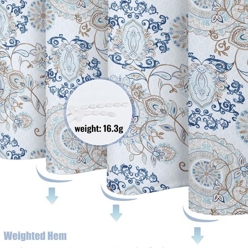 Neasow Light Blue and Navy Paisley Shower Curtain, Cool Teal Design Floral Bathroom Curtain Shower Curtains 72Ã—72 inches - Image 5